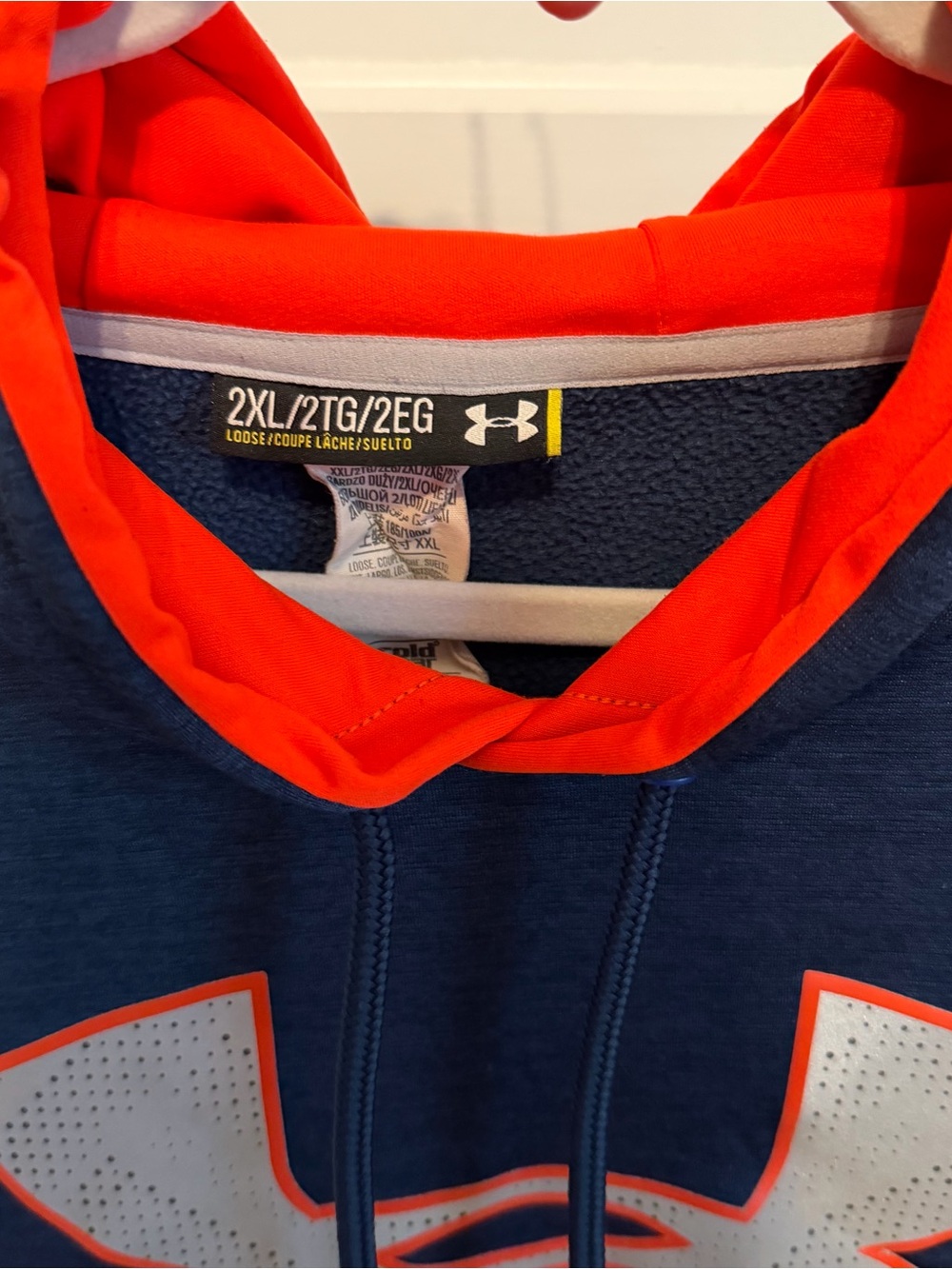 Under Armour Storm ColdGear Hoodie Men’s 2XL Navy Orange Loose Fit Pullover - Picture 3 of 6